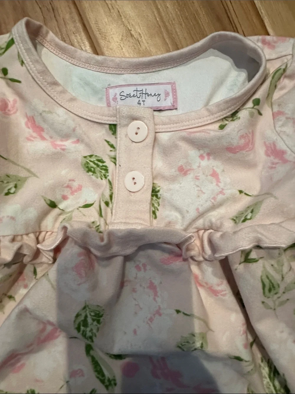 SweetHoney Pink Floral Ruffle Long-Sleeve Pajama Set with Cream Leggings